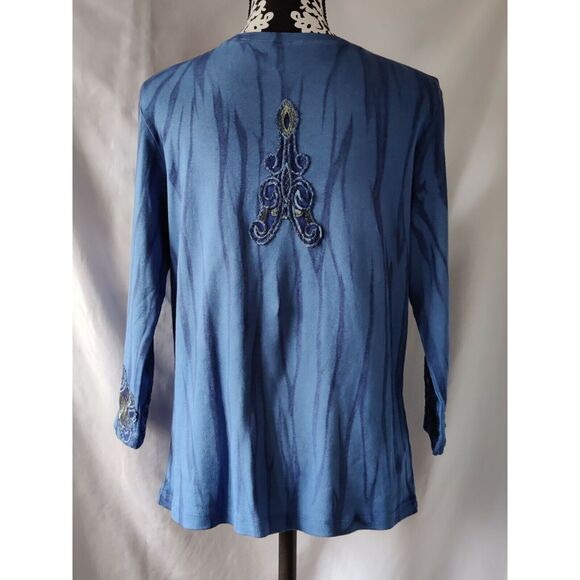 Nature Art Lynn Yang Embroidered 3/4 Sleeve Top Blue Womens Size Large - Picture 3 of 11